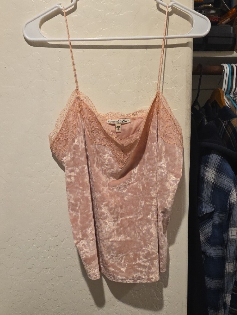 Express Blush Velvet Lace Trim Cami - Picture 3 of 9